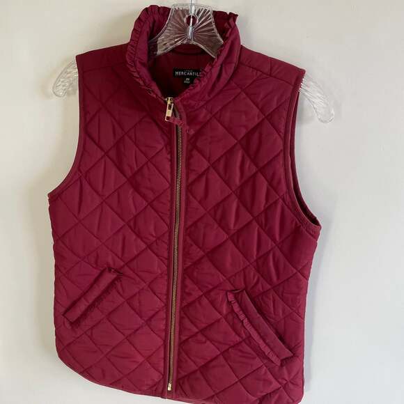 J. Crew Mercantile Burgundy Quilted Ruffle Vest - Picture 3 of 6